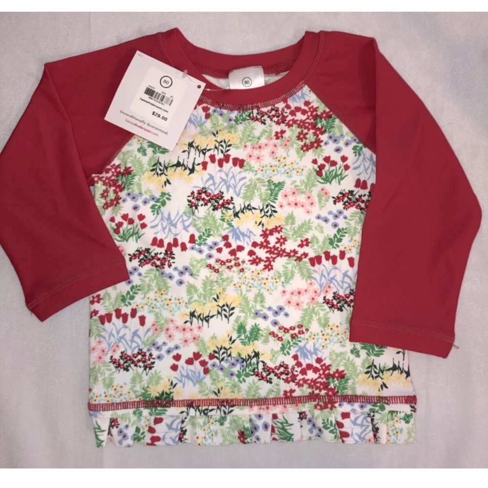 Hanna Andersson swim long sleeve rash guard red floral 80 nwt